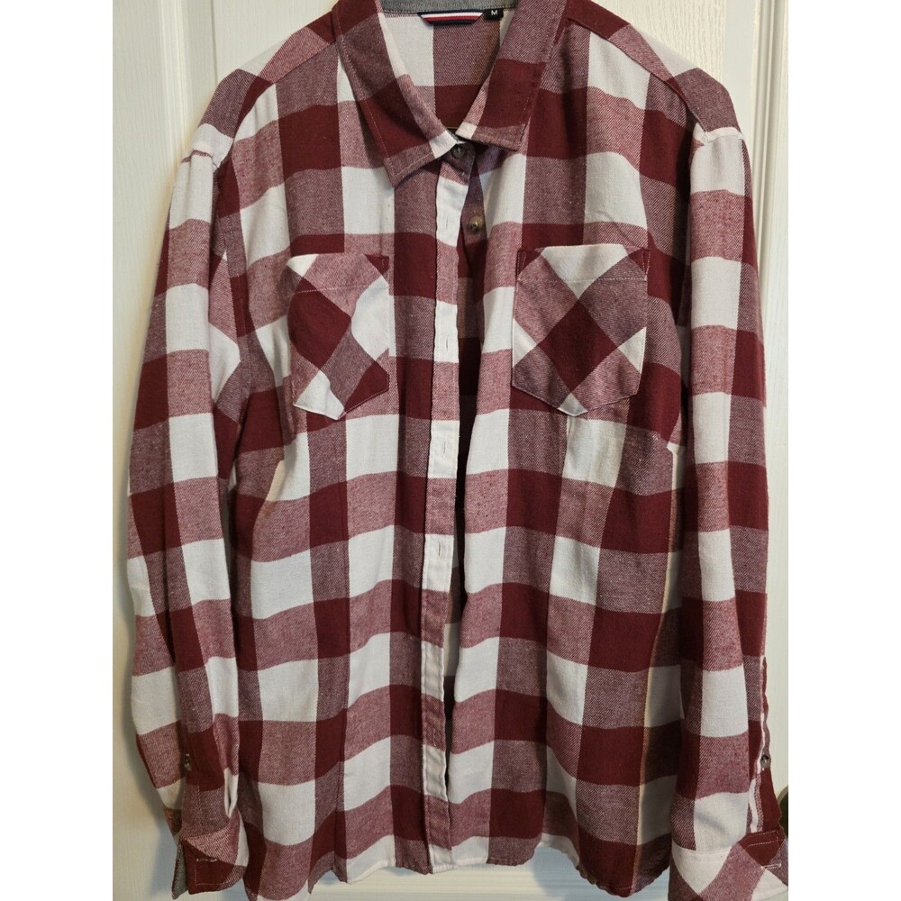 Red/White Buffalo Plaid Mens lightweight Flannel Shirt sz M. (264)